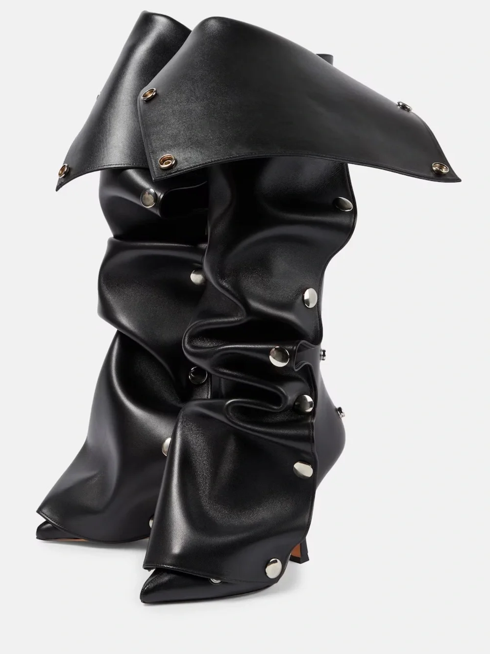 Y/Project Black Ruched Leather Studded Slouch Knee High Boot